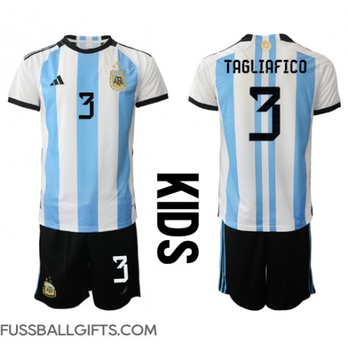 Argentinien Nicolas Tagliafico #3 Fußballbekleidung Heimtrikot Kinder WM 2022 Kurzarm (+ kurze hosen)